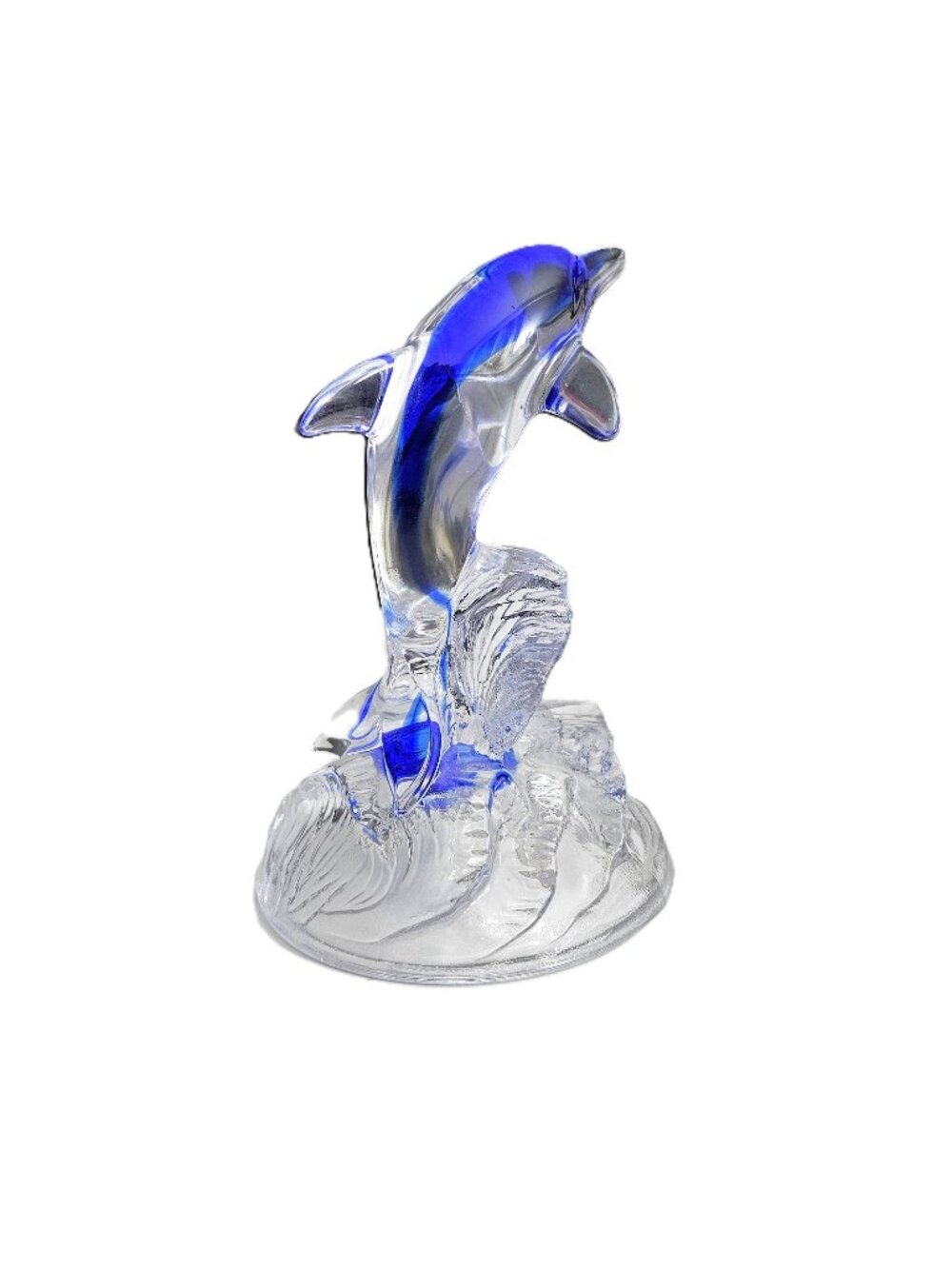 Vintage 1970 Cristal D’Arques France Cobalt Blue Crystal Leaping Dolphin 7”